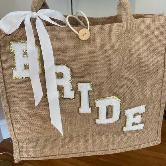 Handbags - Bride Medium Size Tote Bag with White and Gold Accents